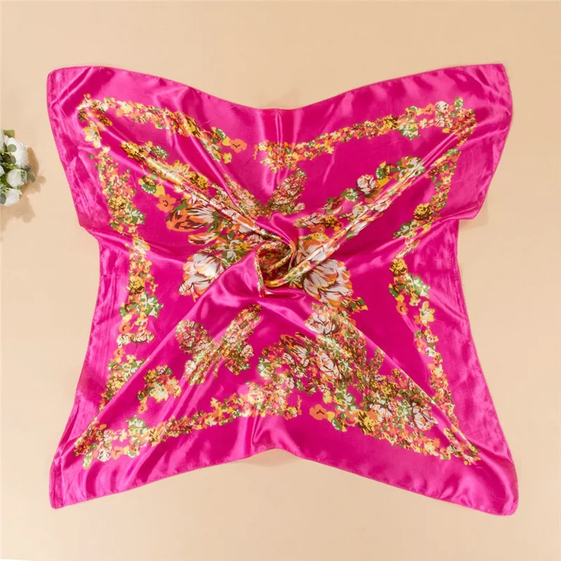 Роскошный брендовый атласный шарф модный носовой платок с цветком кешью 90x90 см