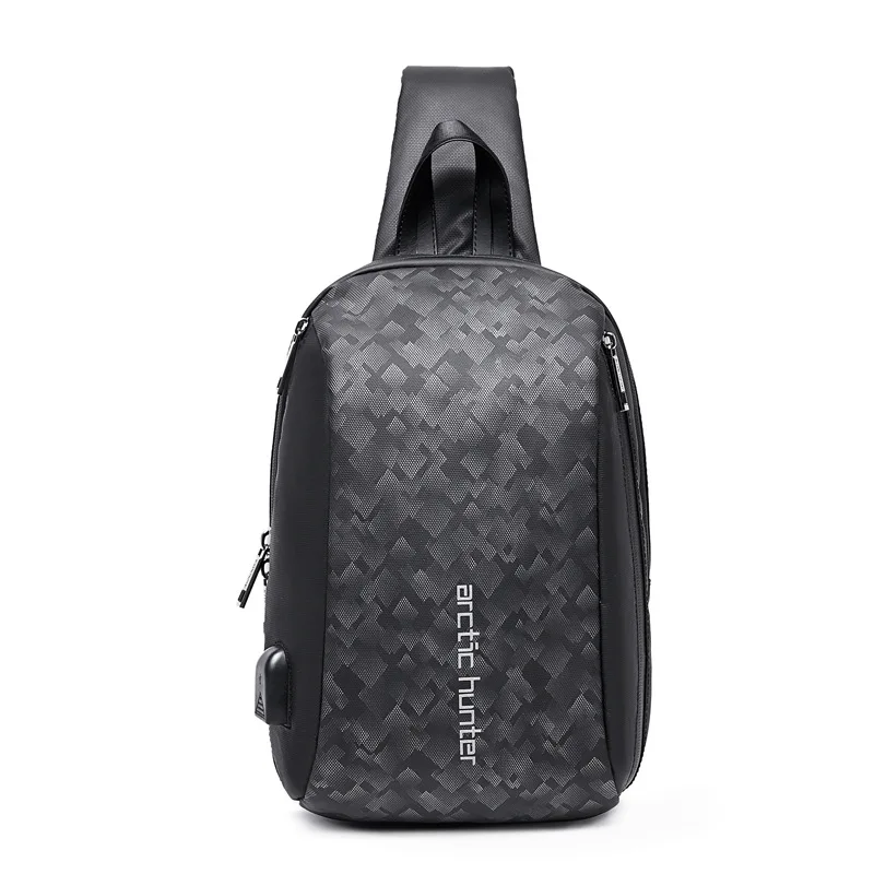 lattice black ARCTIC HUNTER Мужская USB Водонепроницаемая нагрудная сумка, мужская сумка-мессенджер для отдыха, сумка на плечо для подростков, дорожная сумка через плечо - Цвет: lattice black