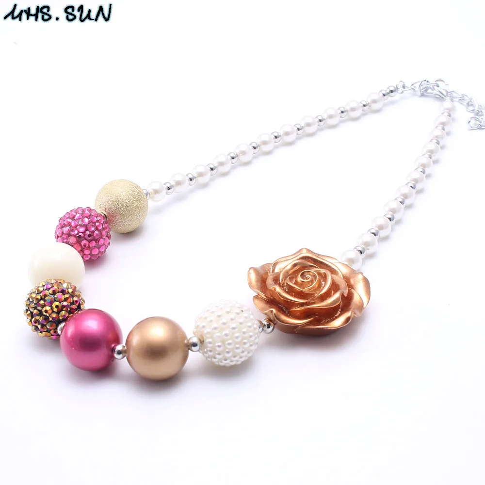 MHS.SUN Cute Flower Kids Girls Chunky Beads Necklace Fashion Baby Children Bubblegum Beaded For Party Gift Jewelry 1Pcs | Украшения и