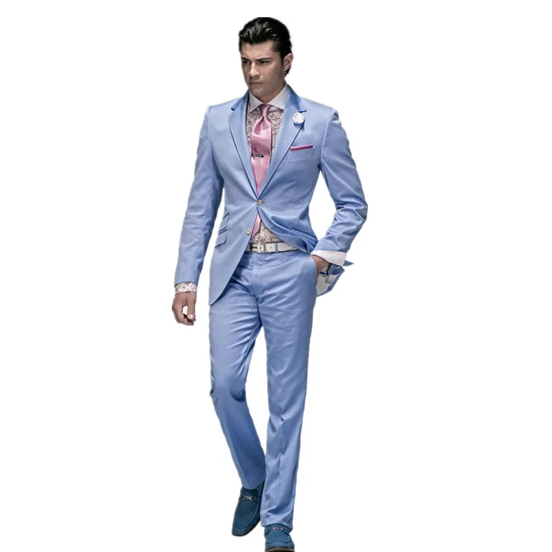 Модные мужские костюмы дизайнерские светло голубые смокинги для жениха