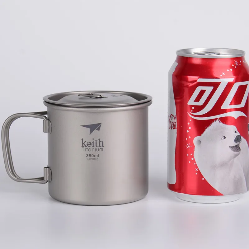 350ml Ti3240 Keith наружные титановые кружки для воды со складными ручками, титановые крышки, посуда для напитков, походные чашки, Ультралегкая кружка для путешествий 220 мл-900 мл - Цвет: 350ml Ti3240