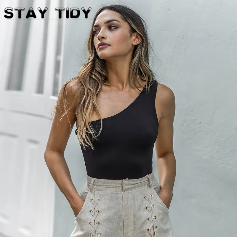 Женское облегающее боди на одно плечо STAY TIDY неоново зеленый Облегающий