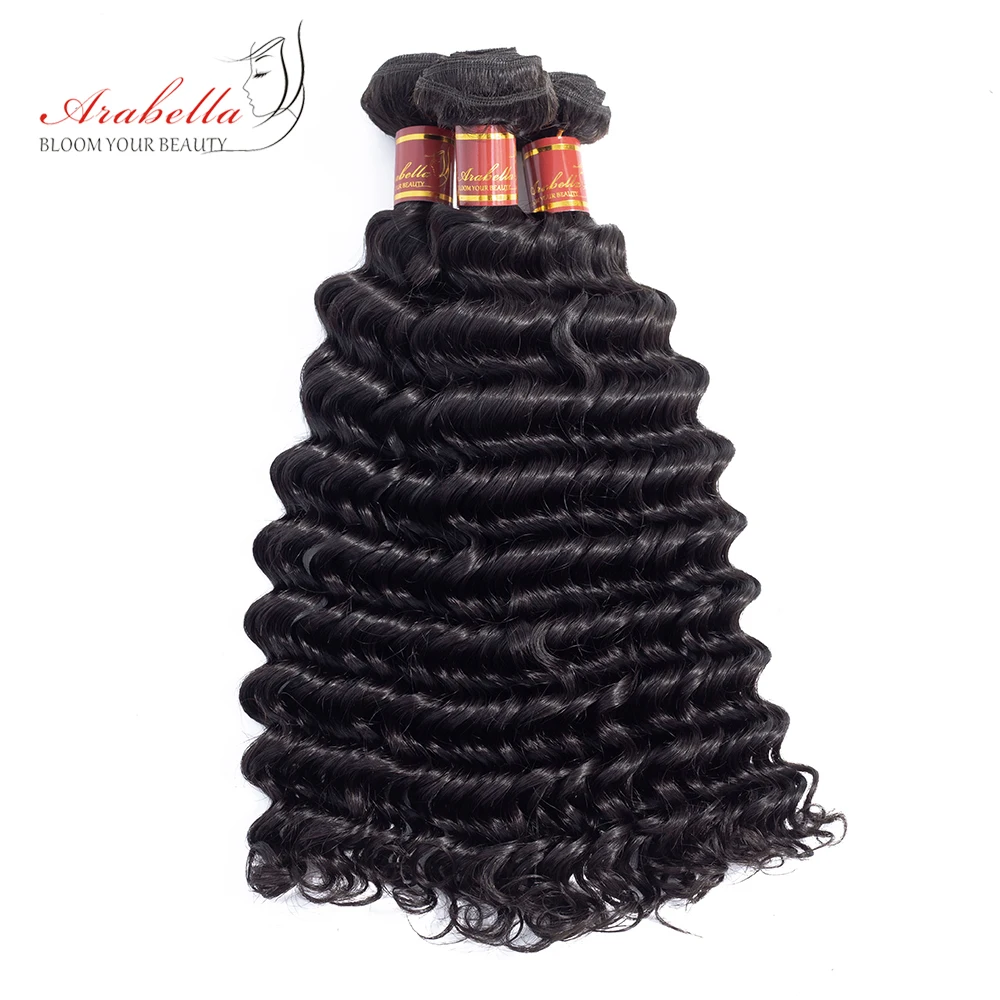 Арабелла волос Малайзии глубокая волна Связки с синтетическое Закрытие 100%
