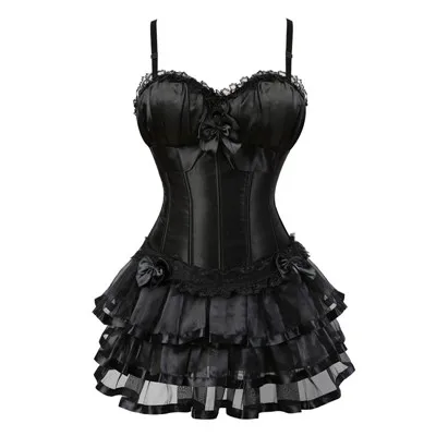 3704black Черный Викторианский корсет платья Корсеты Бурлеск бюстье с юбкой винтажные костюмы на шнуровке ремень корсетное нижнее белье для женщин - Цвет: 3704black
