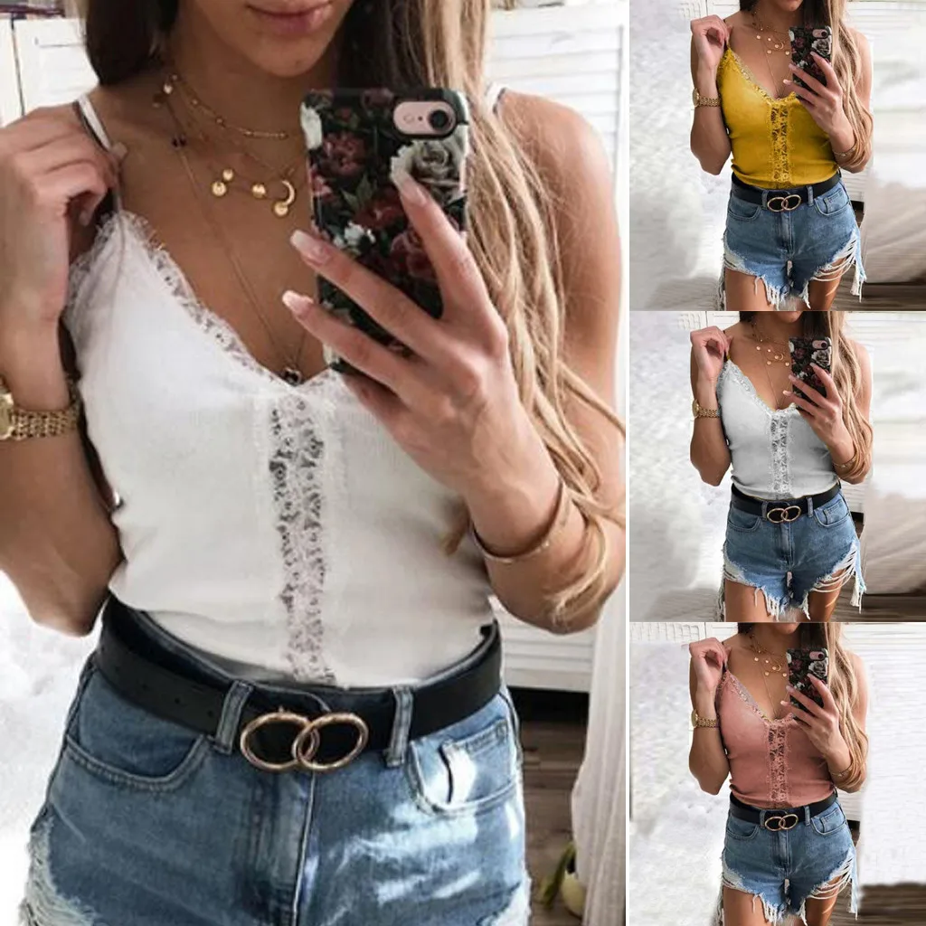 Женский сексуальный Повседневный Топ без рукавов с v образным вырезом и