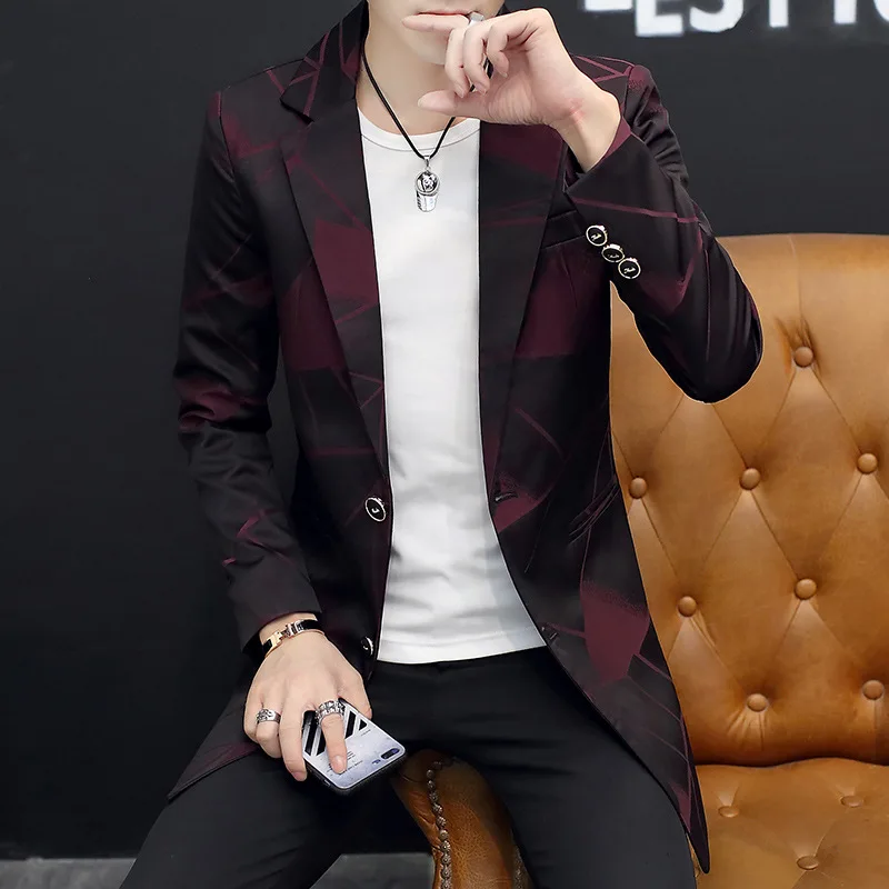 

CO 2020 fashion personality in men's blazer the new printing cultivate one's morality fashion long blazer