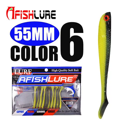 Color6 Afishlure Мягкая приманка для рыбы 55 мм 1,15g для рыбалки, мягкие блесны на удочку силиконовые бас гольян приманки твердая приманка Пластик приманка рыболовные 10 шт./пакет - Цвет: Color6