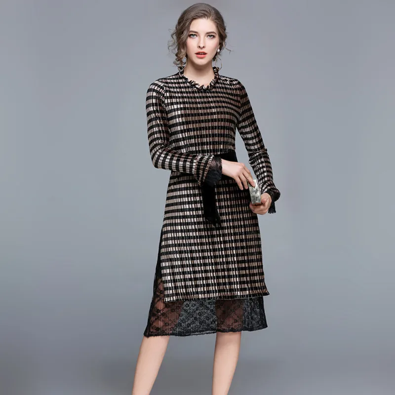 Лимон Gina 2018 новый весна Для женщин Vestidos Кружево Бархатное облегающее миди