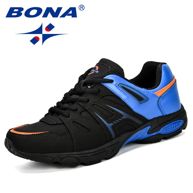 Charcoal grey R blue BONA/Легкая уличная спортивная обувь; мужские кроссовки; удобные беговые кожаные кроссовки для тенниса; мужские кроссовки для бега; удобные мужские кроссовки - Цвет: Charcoal grey R blue
