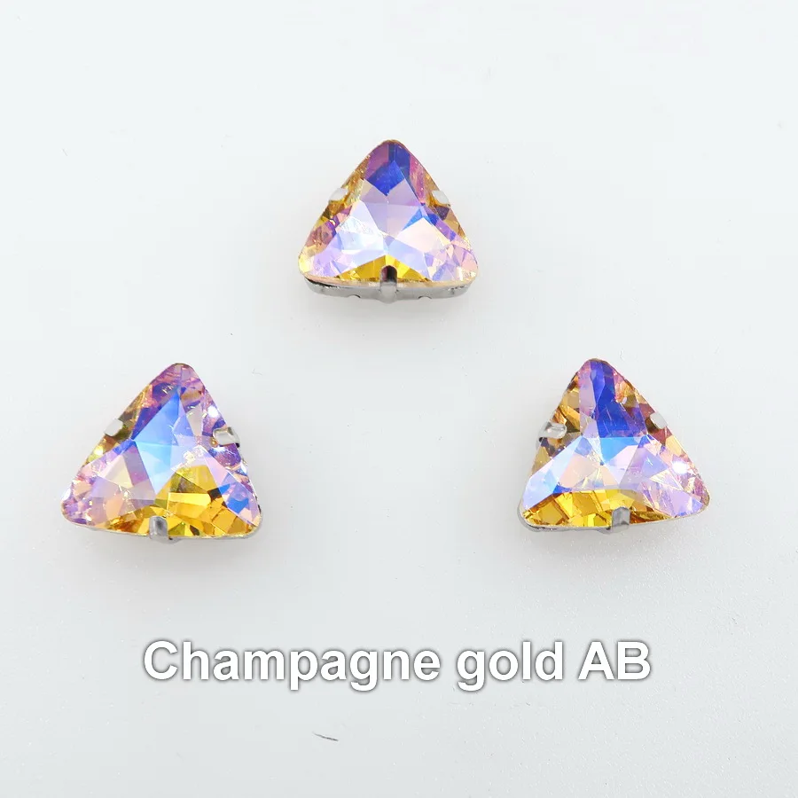 A6 Champagne gold AB цвета серебряный коготь настройки 18 мм треугольной формы стекло Кристалл пришить стразы бусины одежды обувь ручной работы diy отделка - Цвет: A6 Champagne gold
