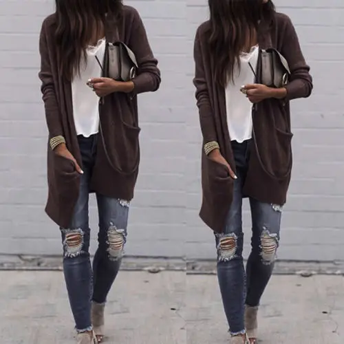 Новинка 2018 женский весенний трикотажный джемпер с длинным рукавом кардиган