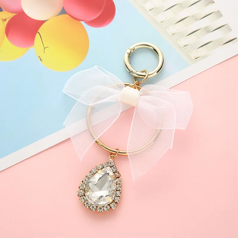 New Crystal bowknot Keychain Woman Tassel pearl Key Chain Bow Ring Women Bag Car Pendant Jewelry Gifts trinket | Украшения и