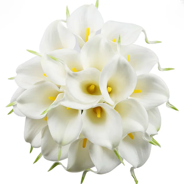 White Yellow 31 шт. / Компл. PU Real Touch Калла Лили Цветы Букет Искусственные Весенние Декоративные для Свадьбы Главная Украшение Стола Поддельный Цветок - Цвет: White Yellow