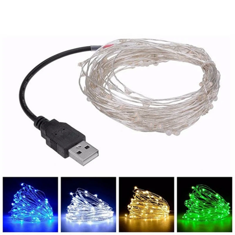 Светодиодный фонарик-гирлянда с серебряной проволокой, гибкий, 5 В, USB, Сказочная гирлянда, ночные огни для гирлянды, дома, Рождества, свадьбы, вечеринки, праздников