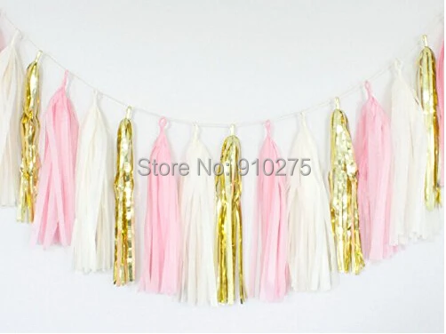 Pack of 15 Mixed Gold Pink White Tissue Paper Tassels Garland Wedding Banner Bunting Baby Shower Party Birthday Decoration | Дом и сад
