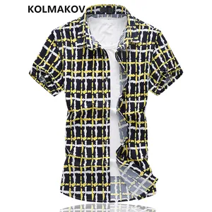 Мужская рубашка в клетку, Повседневная деловая рубашка из мягкого хлопка с коротким рукавом, большие размеры, лето 2019