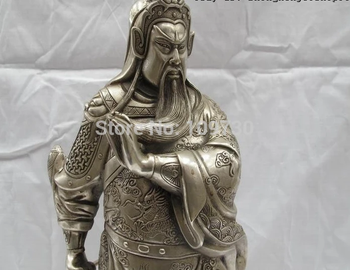 SCY bir 002084 Chinese White Bronze Silver Dragon Guan Gong wealth God Warrior Buddha Statue (C0318) | Дом и сад