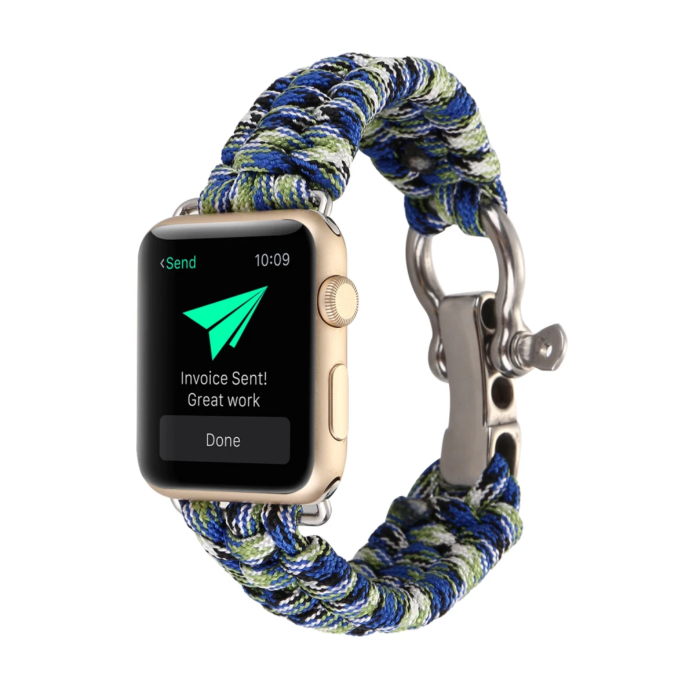 Ремешок нейлоновый Плетеный для Apple Watch Band 42 мм 38 40 44 тактический Браслет