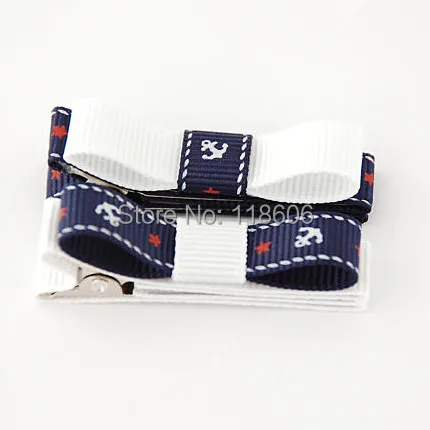 

250pcs Nautical Navy Blue and White Anchor Hair Bow Barrette Free Shipping
