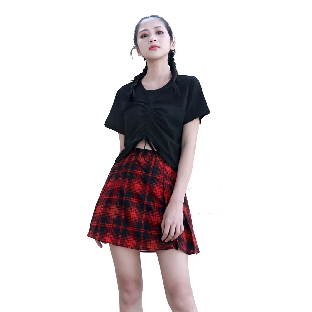 

2018 Punk Summer New Tops Women's Casual Navel Short-sleeved T-shirt Lace Pull Sexy Short Loose Slim Shirt