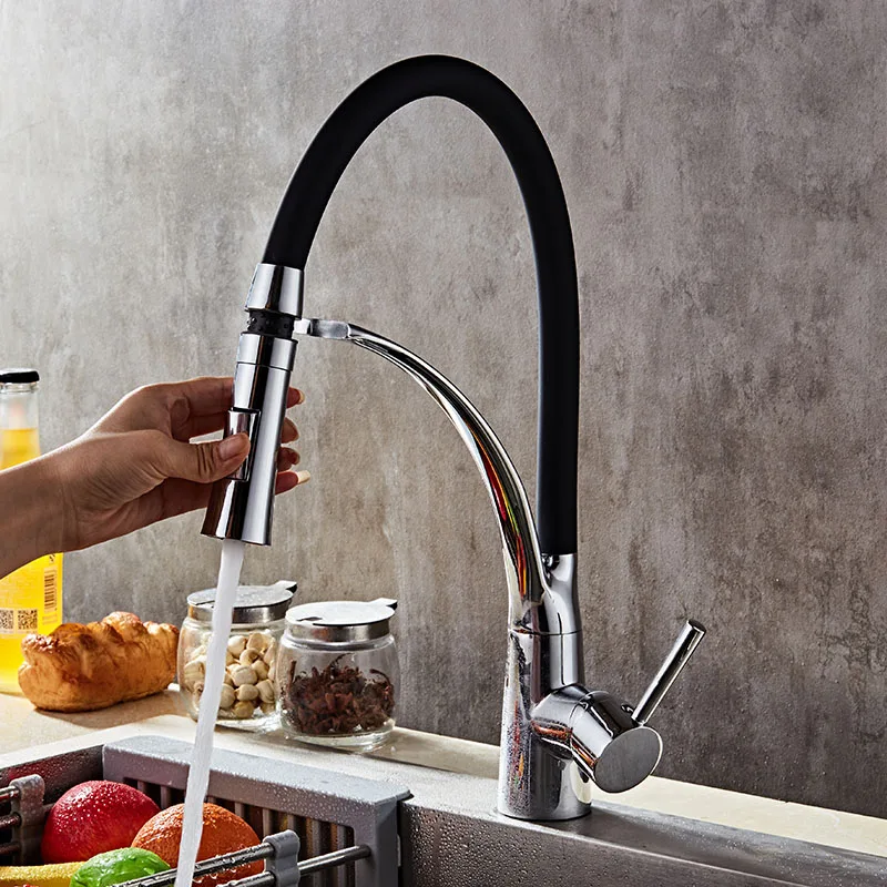 Вытяжной смеситель для кухни латунный вращающийся вытяжной с распылителем