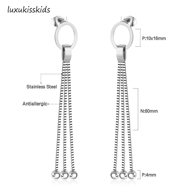 LUXUKISSKIDS в Корейском стиле с бахромой и круглым серьги для женщин 316L нержавеющая сталь висячие женские