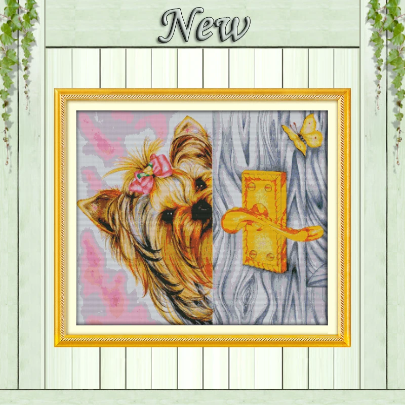 

Lovely Dog playing hide and seek,Pattern Printed on the canvas DMC 11CT 14CT Cross Stitch kits,Needlework Set Embroidery,Animal