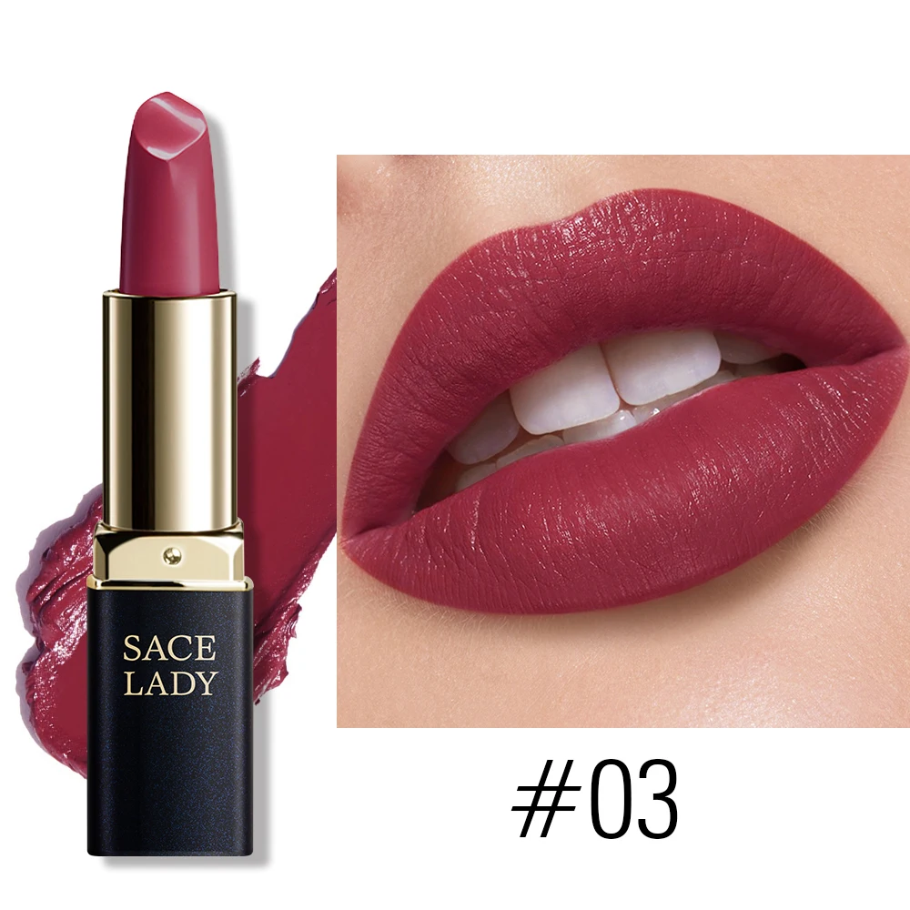 03 SACE LADY, 18 цветов, губная помада, Шелковистые матовые, водонепроницаемые, бархатные, губная помада, макияж, Обнаженная, гладкая, высокая пигментированная, красивые губы TSLM1 - Цвет: 03