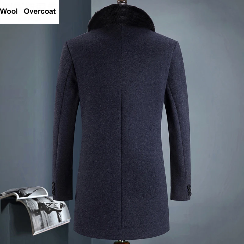 

2020 New High Quality Natural Fur Collar Woolen Coat Men Duck Down Liner Thick Manteaux Homme