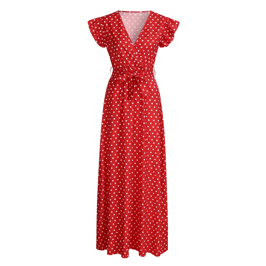 Fashsiualy Для женщин Vestido 2019 летнее платье Бохо длинное с оборками в горошек без