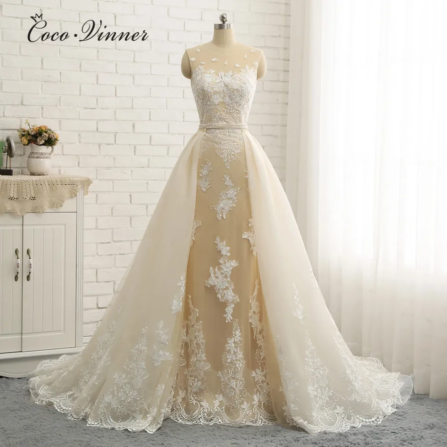 Свадебное платье в арабском стиле со съемным хвостом цвета шампанского vestido de novia