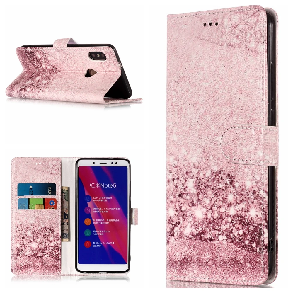 100 шт./лот Красочный Рисунок мрамор 2 карты кожаный чехол для Xiaomi Redmi 4X 5 Plus 6 Pro 7 Note pro