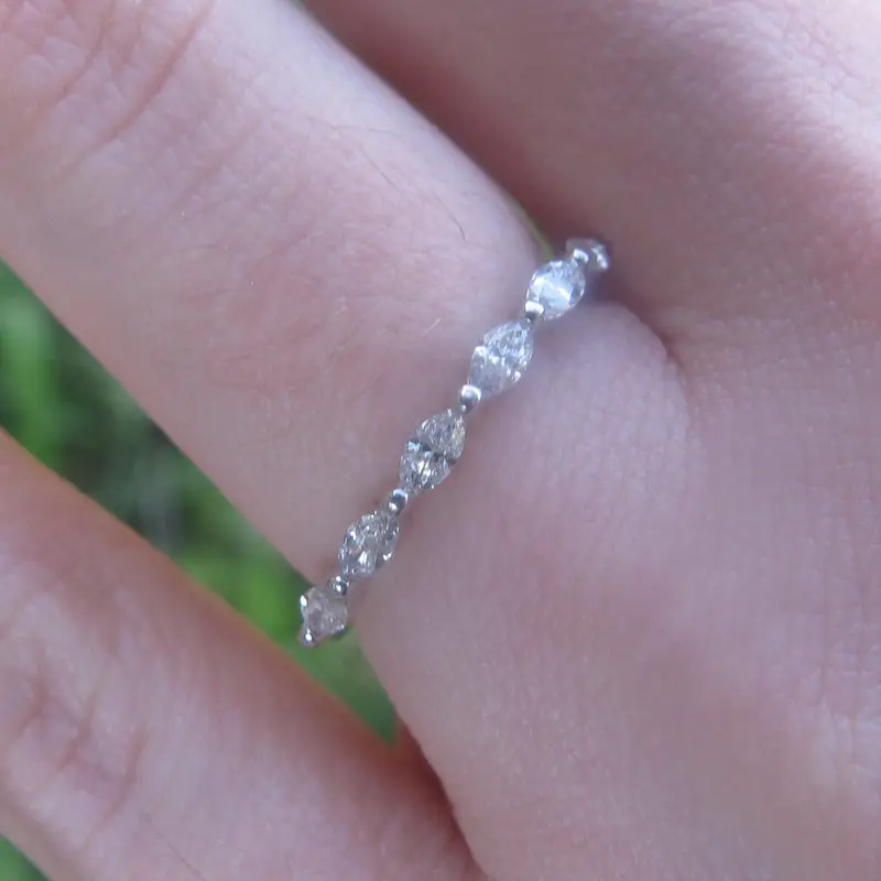 Однотонное 14k белое золото 0.18ct драгоценные камни маркиза свадебное кольцо