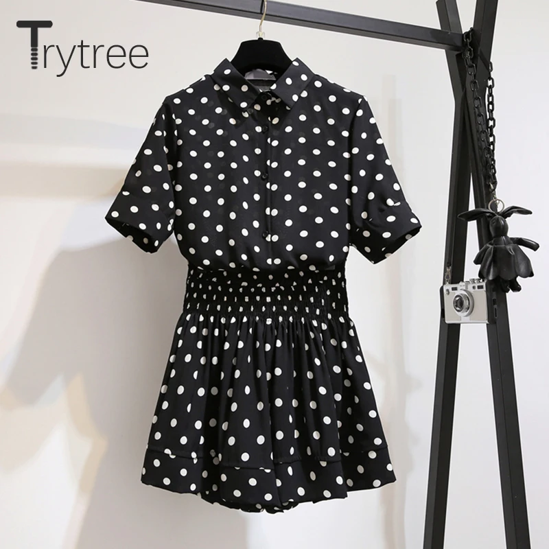Женский комплект из двух предметов Trytree однобортный Топ в горошек с отложным