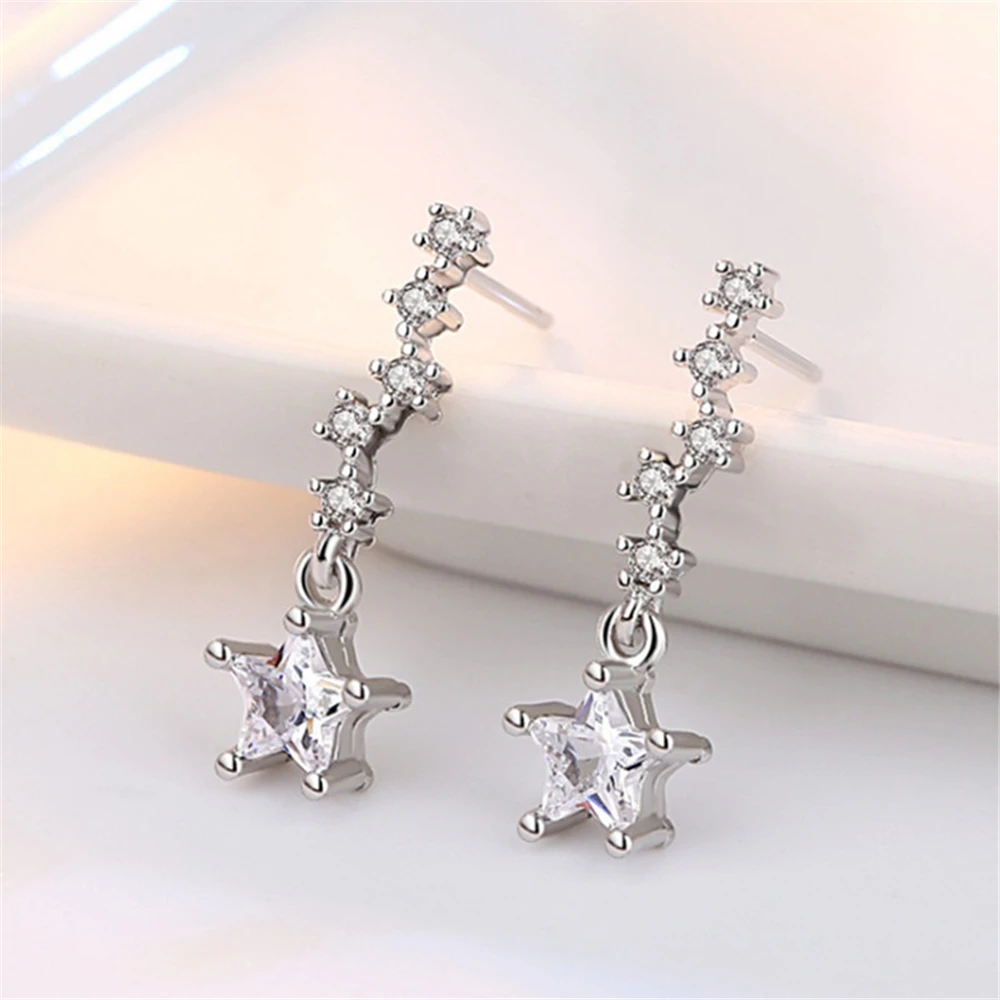 Женские серьги подвески с пятиугольной звездой ювелирное изделие серебристого