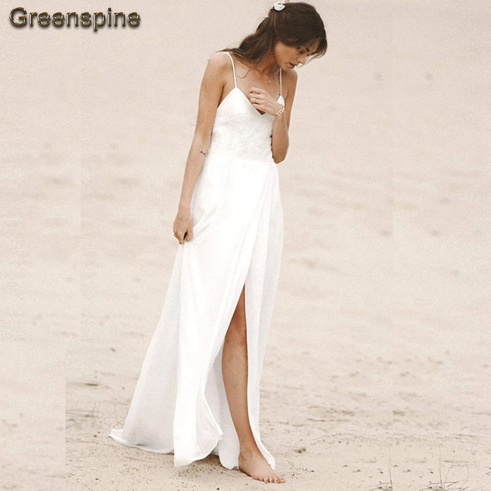 Простое шифоновое пляжное свадебное платье на тонких бретельках 2019 Vestido Noiva Sereia