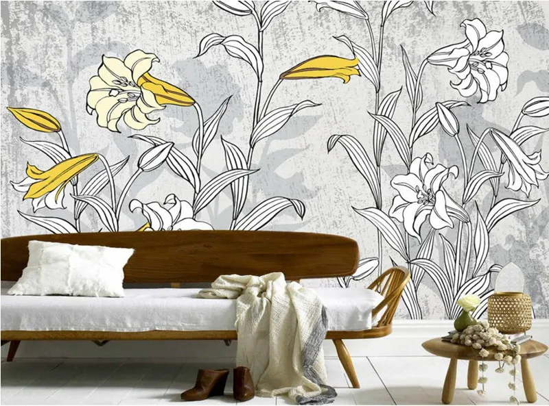 

Custom 3D murals,Fresh lily hand-painted lines papel de parede,hotel coffee shop bar living room sofa TV wall bedroom wallpaper