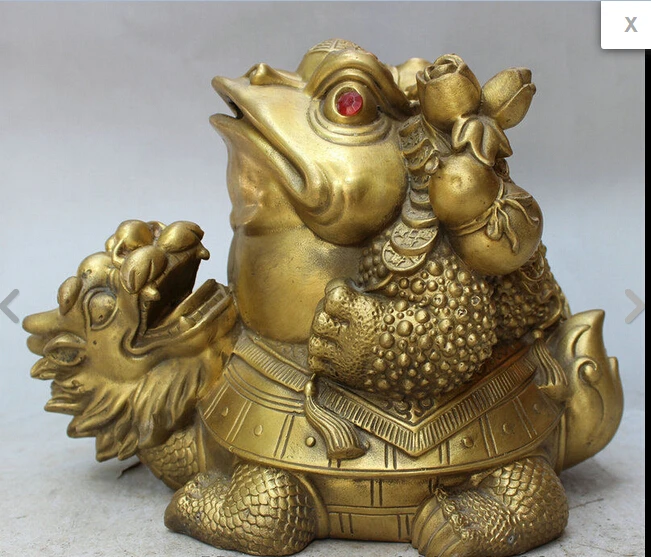 sunsun00491@+++10&quot Chinese Brass FengShui Money Toad Hoptoad On Longevity Dragon Turtle Statue | Дом и сад
