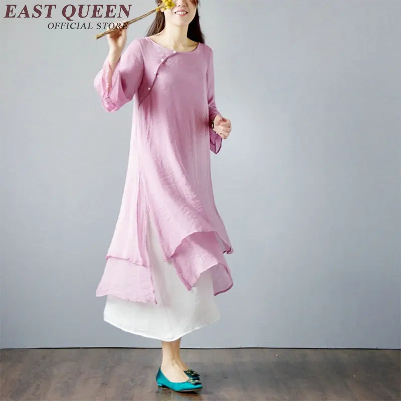 Льняные платья лето 2018 Летнее белое льняное платье Китайский древний костюм AA2522 Y