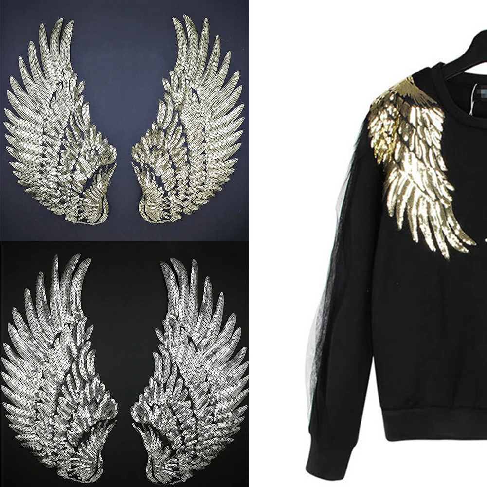Крылья ангела перо блесток вышитые ткани большой патч аппликация палка одежда