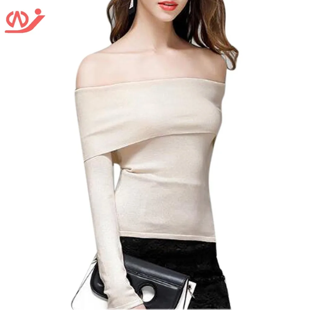 Women slash neck knitted long sleeve tee tops vetement femme | Женская одежда