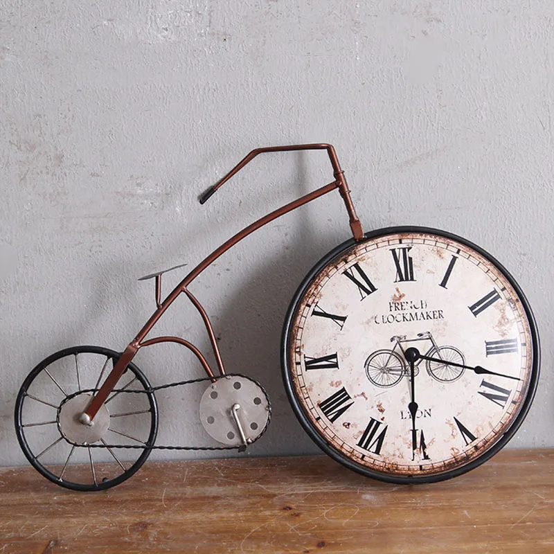 

American Retro Wall Clock Creative Personality Bicycle Decorative Clock Crafts Hanging Decorations Ornaments Home Decor Z072