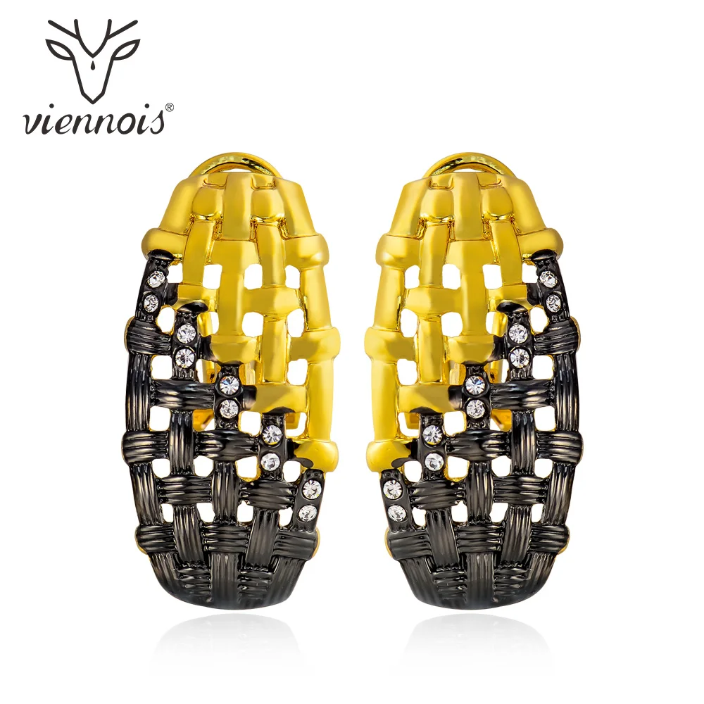 

Viennois Vintage Oval Stud Earrings for Women Gun Gold Color Rhinestone Earrings Female Metallic Earrings Fashion Party Jewelry