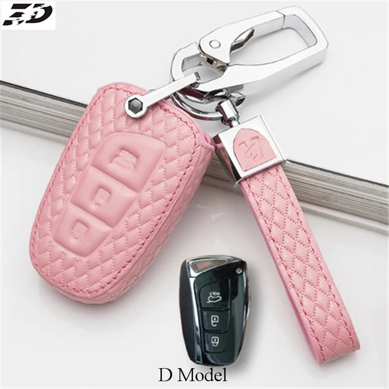 D Model Pink Натуральная кожа чехол для ключа автомобиля hyundai creta solaris i10/hyundai solaris santa fe elantra tucson verna/hyundai ix35 i40 - Название цвета: D Model Pink