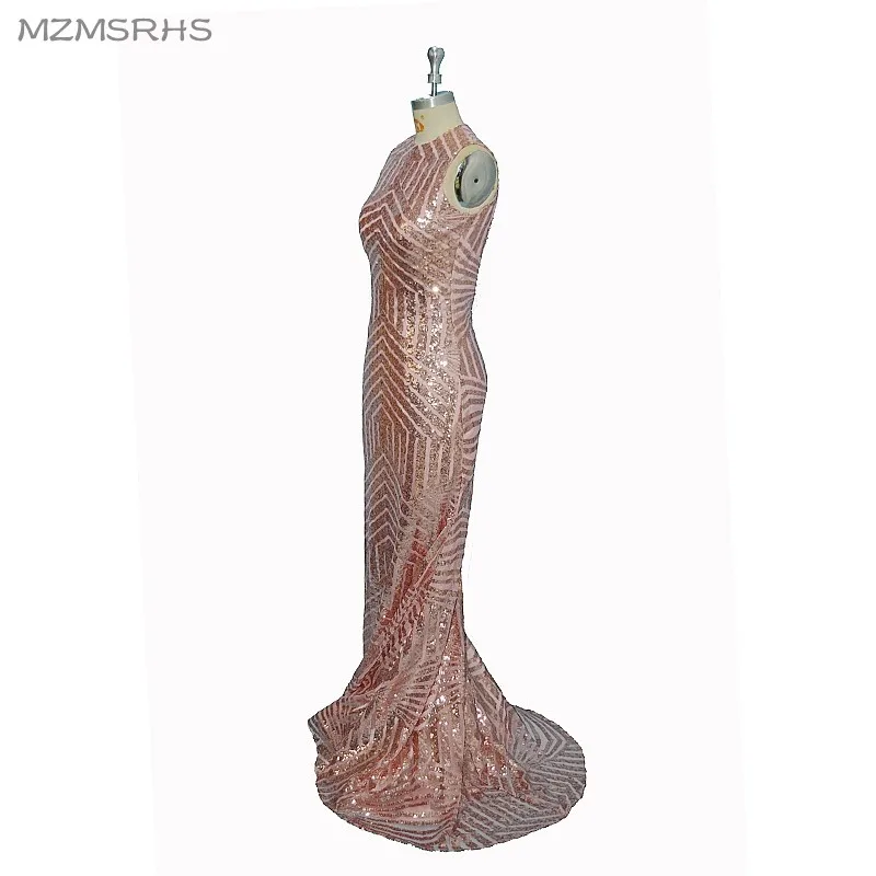 

Elegant Sequined Mermaid Evening Dress 2017 Vestido De Festa O Neck Sleeveless Custom Made Long Prom Dresses Hot