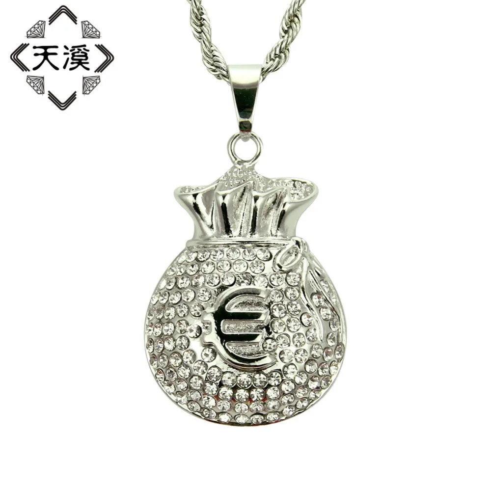 2018 новые творческие Iced Out Bling евро символ деньги брелоки для сумки ожерелья мужчин