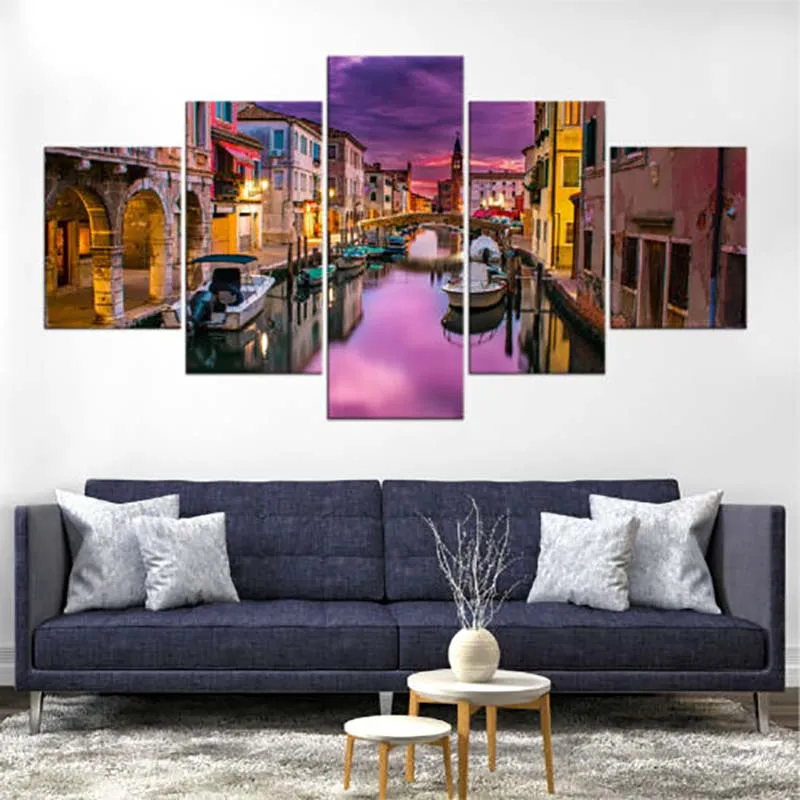 Картины на холсте домашнее украшение 5 панелей Венецианский канал постер с