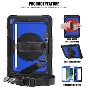 black blue Силиконовый+ PC поворотный противоударный чехол с плечевым ремнем для Apple iPad Air 2 iPad 9,7 планшет универсальный+ стилус - Цвет: black blue