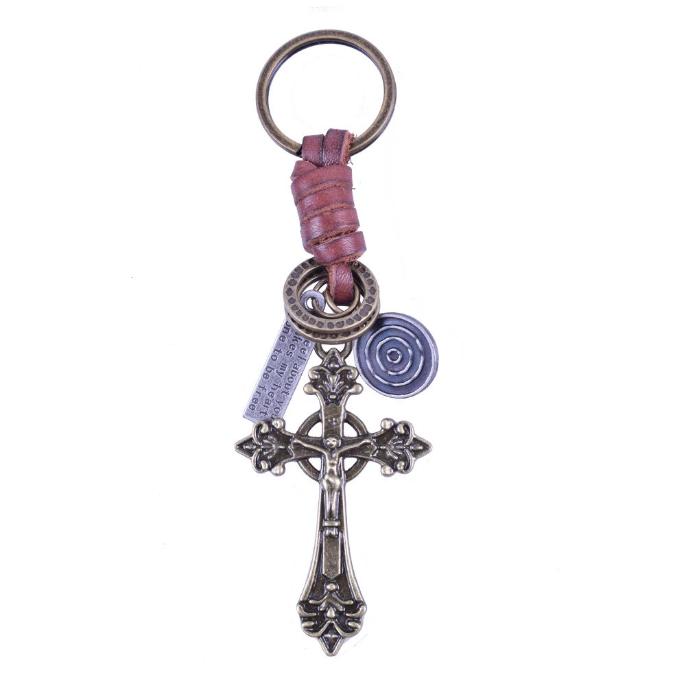 Dawapara Leather Retro Cross Men Keychain Alloy Metal Car Key Chain Women Ring Holder Jewelry | Украшения и аксессуары