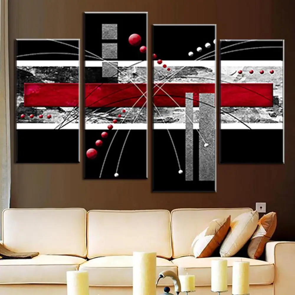 4 Pcs/Set Canvas Wall Art Picture Red Black Grey Combined Painting Modern Home Room Decor Abstract HD Poster | Дом и сад